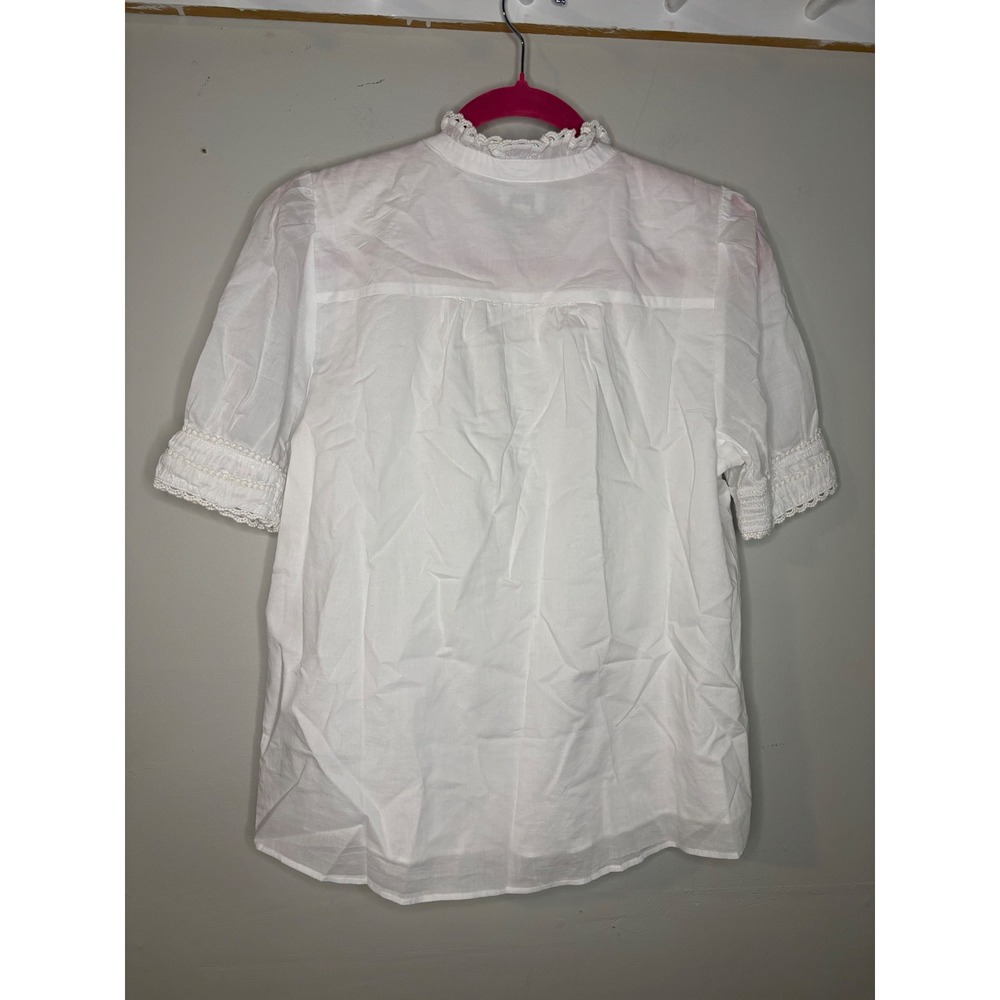 J.Crew White Cotton Eyelet Ruffle Button Front Blouse Cottagecore NWT S - Picture 4 of 5